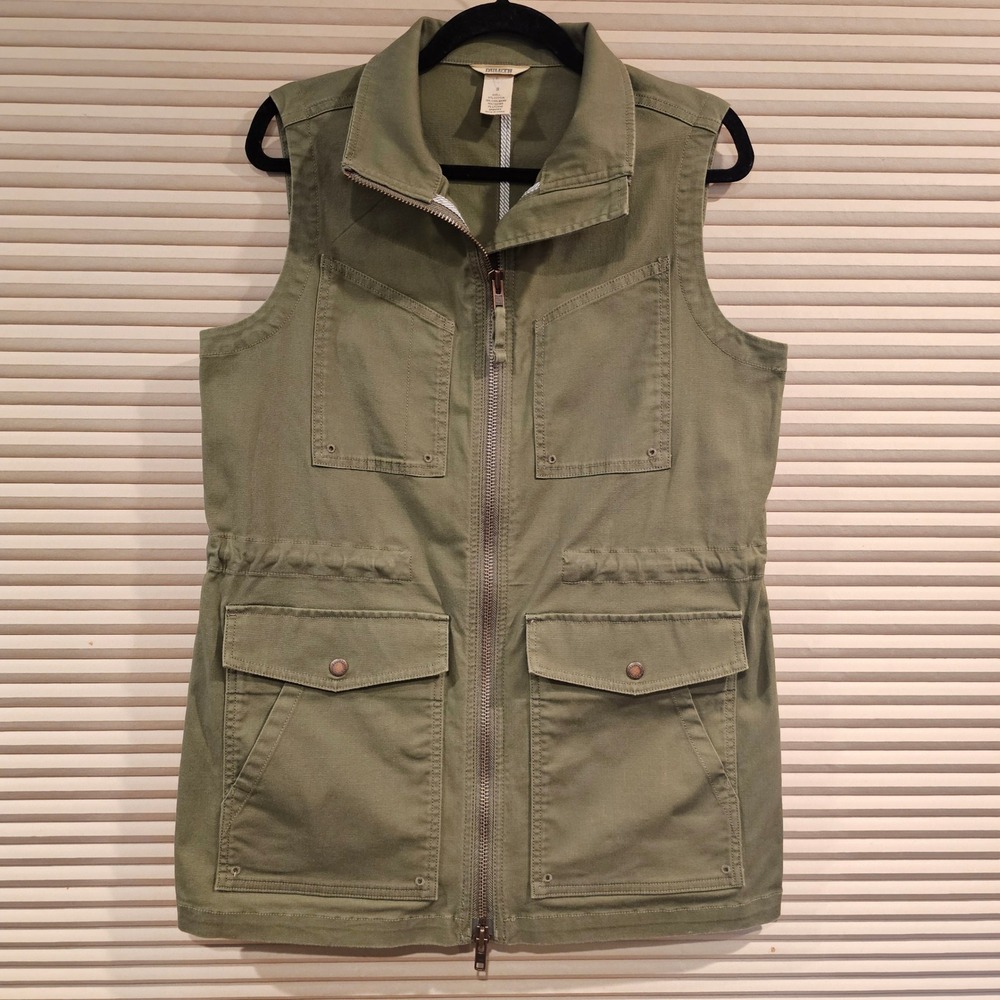 Duluth Trading Co Womens Utility Vest Olive Green Cotton Coolmax Canvas Size S
